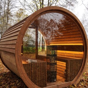 Sauna finlandese a botte in legno per giardino