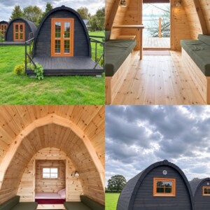 Bungalow POD in legno con interni arredati, ideale per glamping, campeggi e strutture ricettive