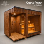 Sauna da esterno panoramica in ThermoWood con doccia integrata e stufa Harvia Spirit 9 kW WiFi