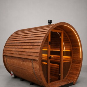 Sauna a botte da esterno in termolegno personalizzabile