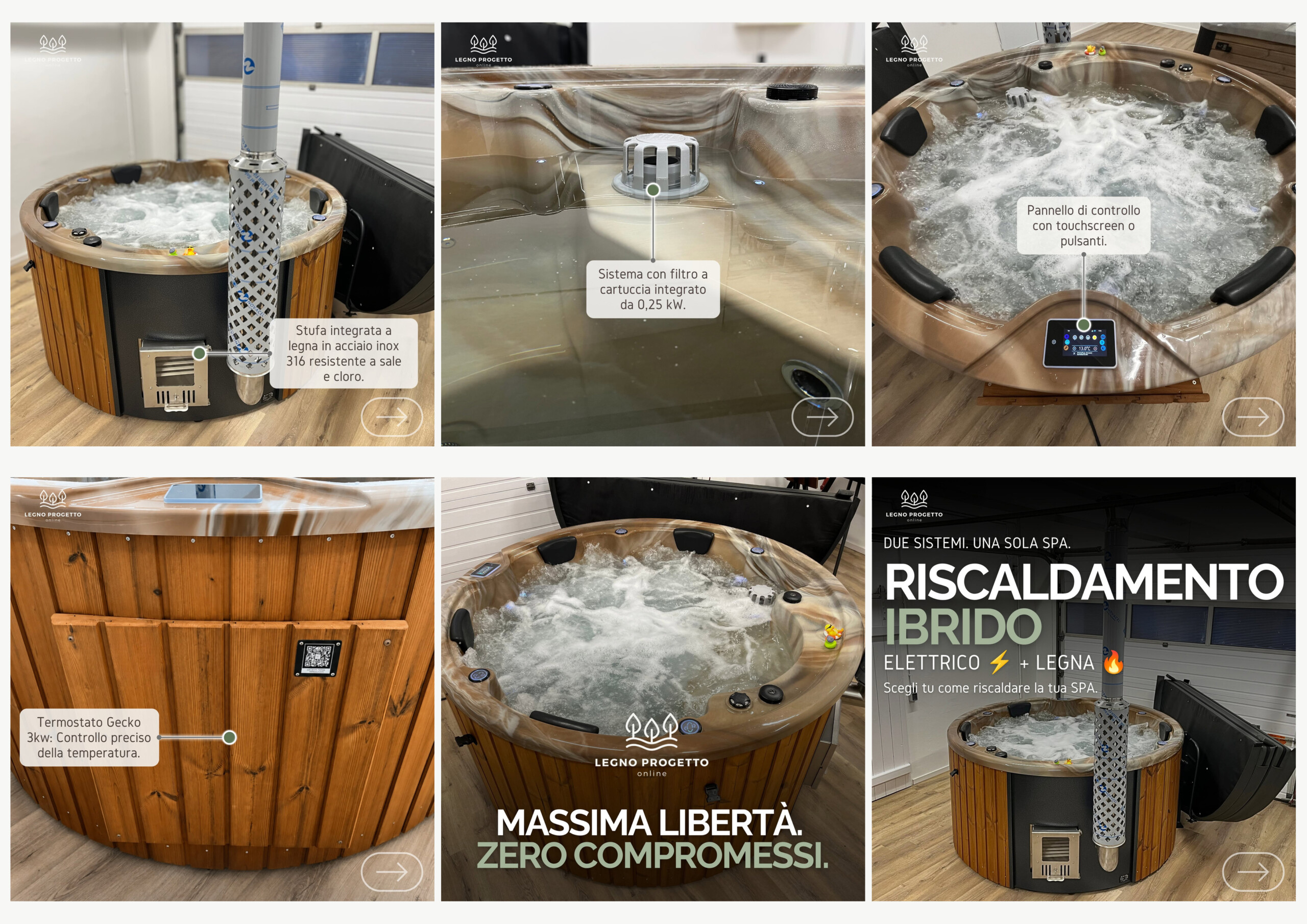 Tinozza nordica con riscaldamento ibrido a legna ed elettrico