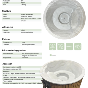 CORAL – Vasca HOT TUB Spa Tinozza con stufa a legna integrata | 205 e 225 cm - immagine 2