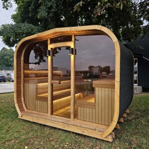 Sauna in legno Lux Cube con panche e illuminazione LED interna