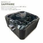 Minipiscina idromassaggio da esterno SAPPHIRE 205×205 cm con stufa a legna integrata INOX 316
