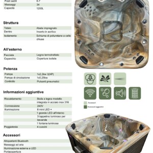 Minipiscina da giardino SAPPHIRE con idromassaggio e riscaldamento a legna
